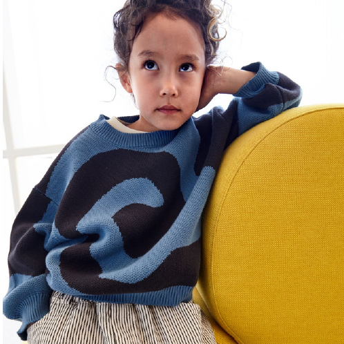 MILK TEETH Swirl Sweater Slate Blue www.shoplittlegreen